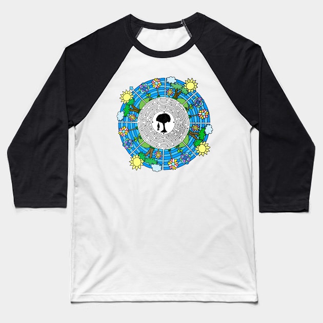 Monster in the Maze Mandala Baseball T-Shirt by gorff